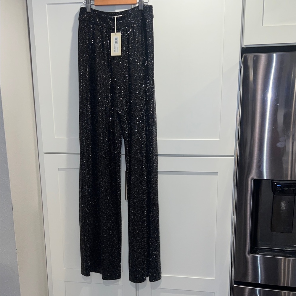 🔥 NWT Ramy Brook New York ] Black Sequin Wide-Leg Pants ] Size 6